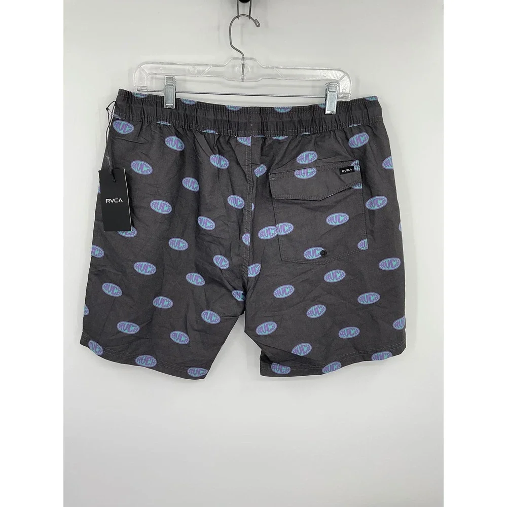 RVCA Black Swim Board Shorts with Purple Accents